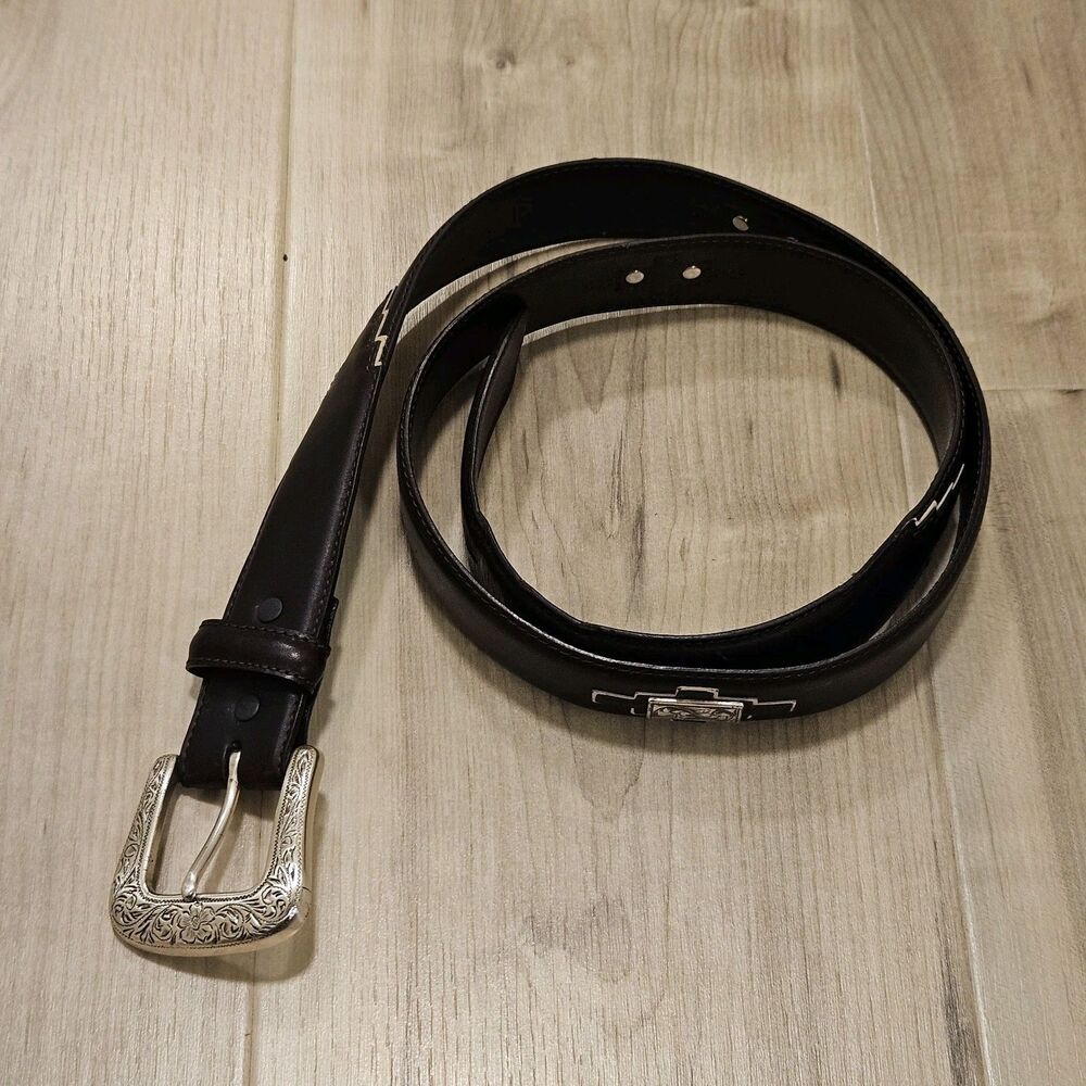 Resistol Leather Western Belt Brown Silver Buckle Cowboy Rodeo